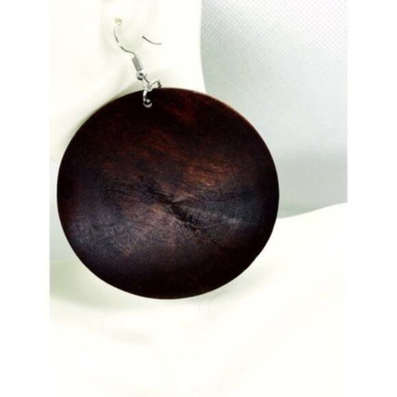 NWT Brown Wood Circle Dangle Earrings - Picture 1 of 4
